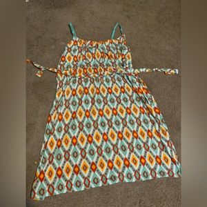 funky patterned midi tie in back dress